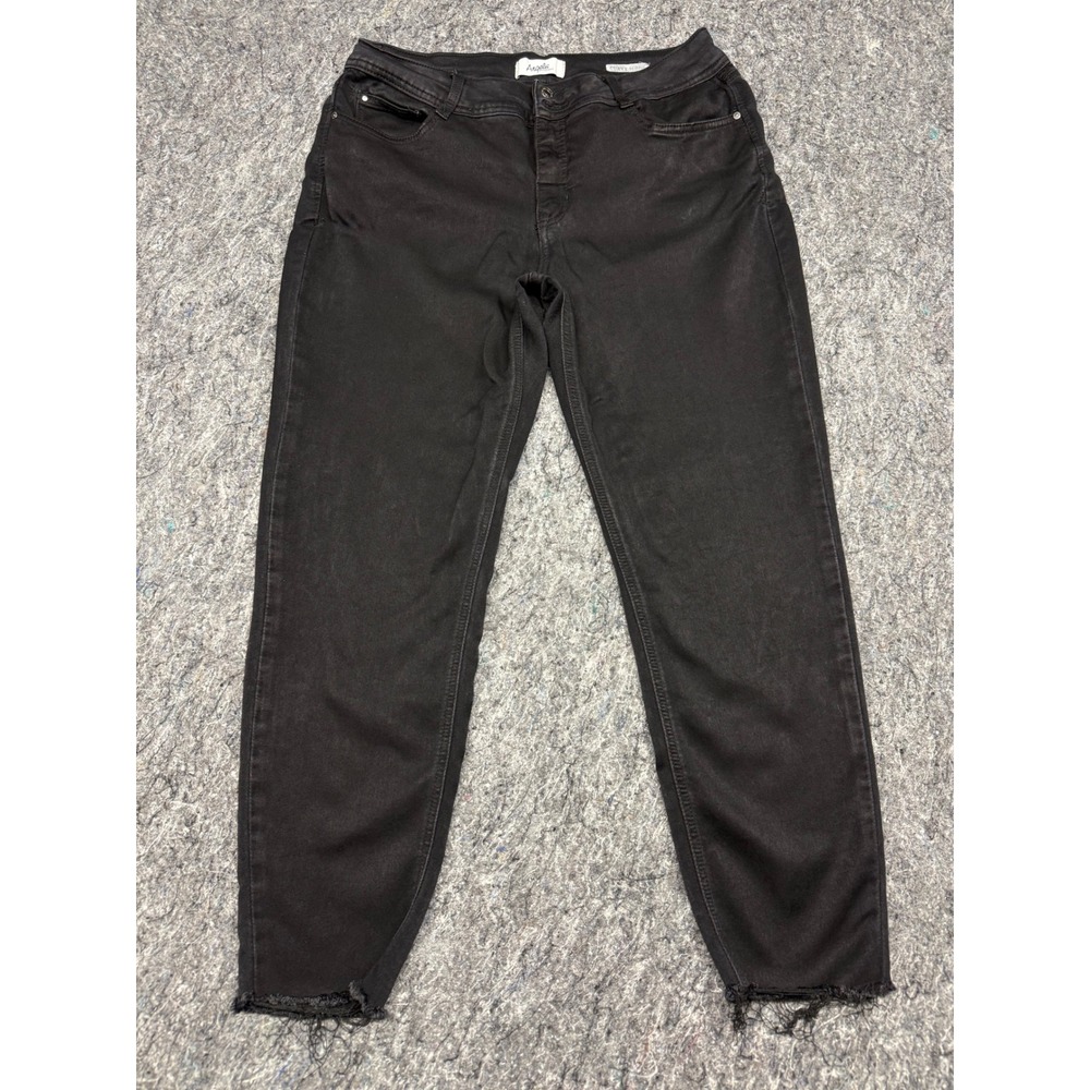 Angels Forever Young Curvy Skinny Jeans Womens 16 Black Raw Hem High Rise Stretc